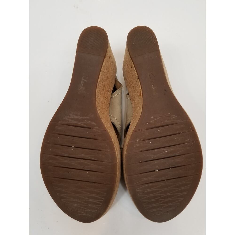 Clarks Artisan Aisley Tulip Cork Wedge Heel Leather Slingback Sandals Tan Size 8 - Picture 7 of 8